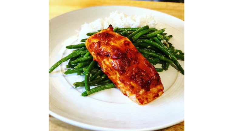 Grilled Salmon with French Beans and Rice